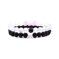 Set of 8mm matte white and black natural stone beaded bracelets with contrast accents - Matte Black + White Moonlight Stone