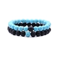 8mm natural stone elastic bracelet set with sky blue turquoise and matte black agate beads - Blue Turquoise + Matte Black Agate