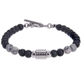 Detailed macro view of men obsidian and tiger eye stone bead bracelet with metal T-bar toggle clasp - Map Stone