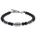 Detailed view of 10mm obsidian and tiger eye stone bracelet with a silver T-bar toggle clasp - 6mm Hematite Bracelet