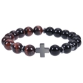 Bracciale da uomo con croce, occhio di tigre marrone e pietre nere lucide - Bracciale Occhio di Tigre Rosso e Ossidiana