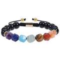 Macro shot of 10mm tiger eye chakra beaded bracelet with adjustable woven cord - Obsidian Style (WB1011)