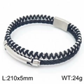 Bracciale a doppio strato in pelle nera intrecciata con perle d'acciaio e chiusura - KB169039-KLHQ / Color Acciaio