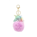 Llavero de unicornio arcoíris de felpa con cuerno brillante y pompón rosa para bolsos - 8cm Con Llavero Oro / Morado