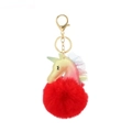 Rainbow unicorn plush ball keychain with glitter PU leather and gold metal ring - 8cm With Gold Keychain / Red