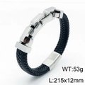 Herren Armband aus schwarzem Ledergeflecht mit silberner Edelstahlkette, 215x12mm groß - 21.5cm / Stahl Glatt