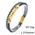 Bracciale da uomo in pelle intrecciata con perline argento e chiusura magnetica dorata - KB170131-KLHQ / Oro