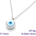 Silver evil eye pendant necklace in titanium steel with 13mm charm and 450mm chain - Steel Color (KN88714-K)