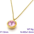 Pink gemstone pendant necklace in 18k gold plating with round cut crystal charm - Pink Transparent Style (KN88720-K)