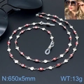 Silver stainless steel chain with red Evil Eye and heart charms, 650mm length for glasses - Red White Black Evil Eye with Heart Style (KSC038-Z)