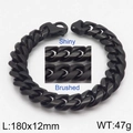 Black 12mm stainless steel Cuban chain bracelet in shiny and brushed finish textures - 180*12mm(KB116429-Z) / Black