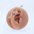 Silber-Industrial-Piercing mit Schmetterling, rosa Kristall und weißen Diamantakzenten - Stil #3 Hohler Rosa Zirkon Schmetterling