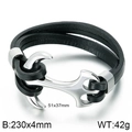 Bracciale da uomo in pelle nera intrecciata con grande chiusura ad ancora in acciaio - Ancora in Argento Corda in Pelle Nera (KB67837-BD)