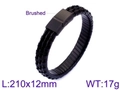 Pulsera de cuero trenzado negro de varias capas para hombre con cierre de acero cepillado - Textura Trenzada Negra Con Cierre Cepillado (KB93398-K)