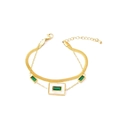 Double-layered gold bracelet featuring rectangular green zircon and white shell inlay - Gold Bracelet (B406)