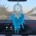 Blue crystal dreamcatcher car pendant with feathers hanging on rear view mirror - Blue