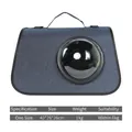 Blue portable pet carrier with transparent bubble window and size chart details - One Size / Space Transparent Style / Dark Blue