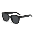 Classic black square full-frame sunglasses with silver star metal hardware accents - Black Frame Black Grey Lens