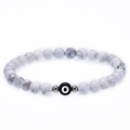 6mm natural white turquoise beaded bracelet with black marble letter O and metal spacers - Letter O Bracelet