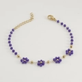 Elegant gold 18K stainless steel bracelet with purple crystal floral beads - Bracelet / Blue