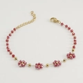 18K gold plated stainless steel bracelet featuring vibrant red crystal flower charms - Bracelet / Dark Red