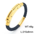 Men's gold-tone stainless steel cable bracelet with black braided cord and zircon accents - 21.5cm Steel Wire Style Gold Color