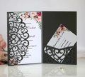 Detail of laser-cut black wedding invitation set with elegant pink floral patterns - Silver Charcoal