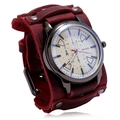 Vintage punk herenhorloge met een brede verstelbare rode echt lederen horlogeband - Retro Rood