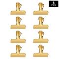 Set of 8 golden stainless steel T-shape food sealing clips in 2x4 matrix layout - Medium / Gold