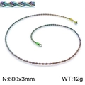 Rainbow plated stainless steel twist rope chain necklace in 3mm width 60cm length - 3mm / 60CM / Colorful
