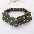 Cross knot headband in dark green fabric with white polka dot pattern for women - Green Polka Dot