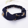 Navy blue cross knotted headband featuring flying bird prints on soft fabric texture - Style 38 Navy Bird Print