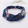 Cross-over fabric headband in dark blue with pink and white floral patterns - Style 35 Navy Floral