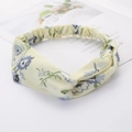 Cross-knot headband with yellow base and blue floral pattern for women's hair styling - Style 40 Yellow Floral