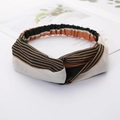 Cross-knot striped fabric headband in black and orange silk-like material with elastic - Style 80 Block Stripes