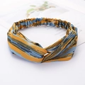 Cross knotted headband with yellow and blue stripes made of soft fabric material - Style 77 Yellow/Blue Stripes
