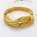 Yellow fabric twisted headband with white and green stripes for women's hair styling - Style 98 Yellow Stripes