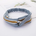 Cross knot elastic headband in blue and yellow stripes fabric on white background - Style 90 Blue/Yellow Stripes