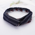 Dark blue knotted headband with ethnic pattern for women on white background - Style 96 Ethnic Pattern Navy