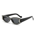Lunettes de soleil œil de chat ovales noires avec monture strass et détails cristal - Monture Noire Verres Noir Gris