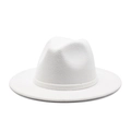 Sombrero fedora clásico de lana blanca con ala ancha y cinta elegante para hombres y mujeres - M (56-58cm) / Blanco