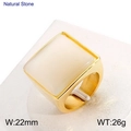 Anillo cuadrado de acero inoxidable dorado con piedra natural de color crema - US 6 / Estilo Dorado Blanco Crema (KR51639-GC)