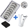 Reusable 5-pair magnetic eyelashes kit with MB9K-5 lashes and white applicator tool - MB9K-5 / 5 Pairs Eyelashes + White Clip