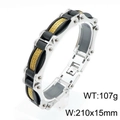 Men's industrial bicycle chain bracelet in silver and black with gold wire inlay - Black Gold Silver Tri-color (KB139392-KFC)