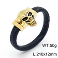 Men's punk braided leather bracelet with golden skull charm and magnetic clasp - Gold Color Skull (KB150798-KFC)