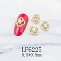 Detailed view of hollow petal nail charms with AB rhinestones and 8.5x9.5mm size marker - Gold Flower With Aurora AB Rhinestone (6225)