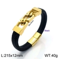 Pulsera de cuero trenzado negro para hombre con adornos dorados y cierre de imán seguro - Estilo A Dorado / 21.5cm