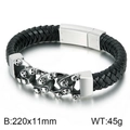 Bracciale punk da uomo in pelle con maglie a teschio in acciaio inox argento e nero - Stile Teschio (KB67841-BD)