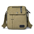 Borsa a tracolla casual da uomo in tela verde kaki con scomparti multipli con cerniera - Cachi