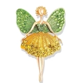 Elegant gold-tone ballerina brooch with vibrant green and yellow rhinestone wings - Green Wings